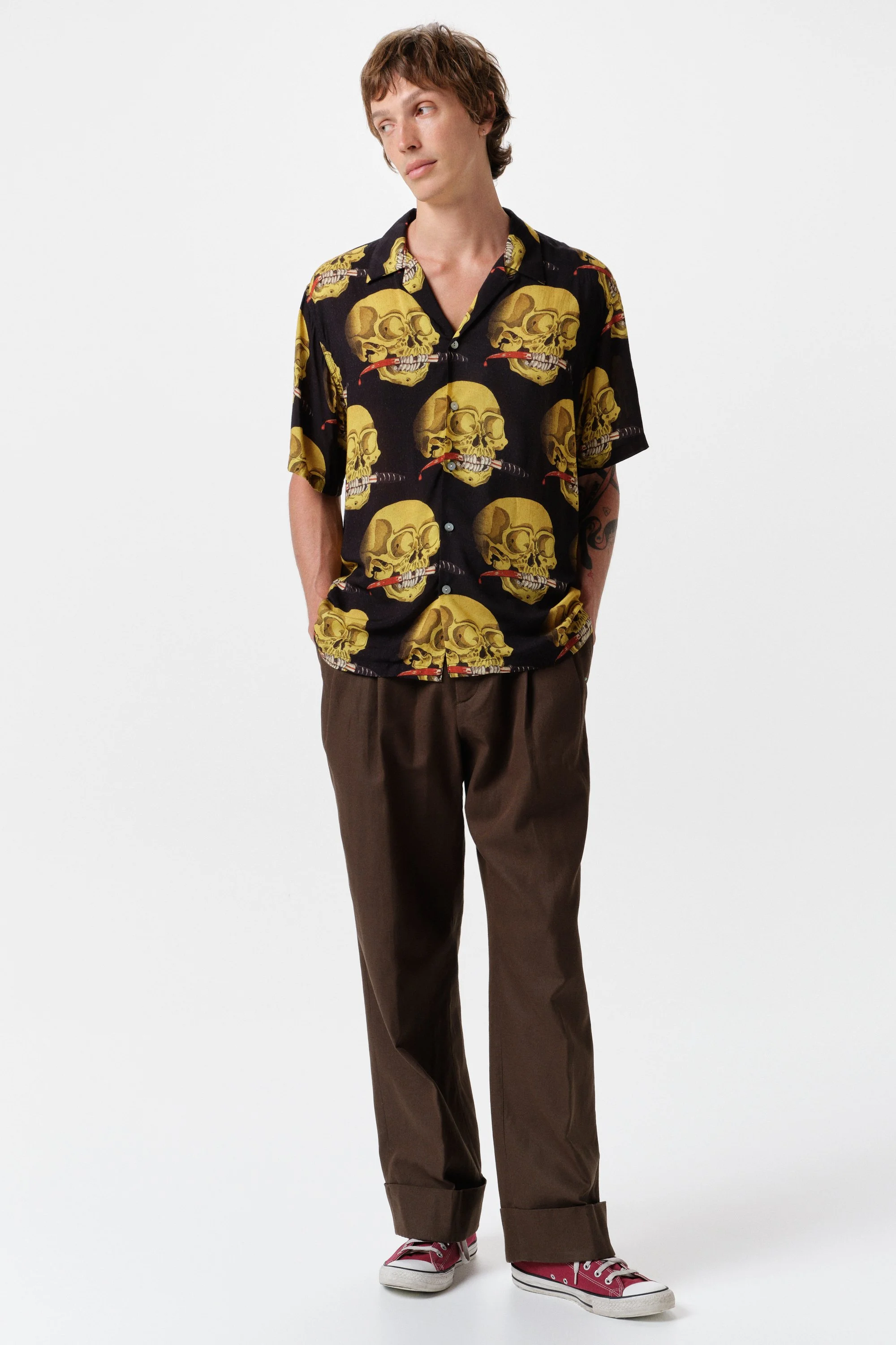SKULL OX-BLOOD 100% Rayon Short Sleeve Shirt – limited edition of